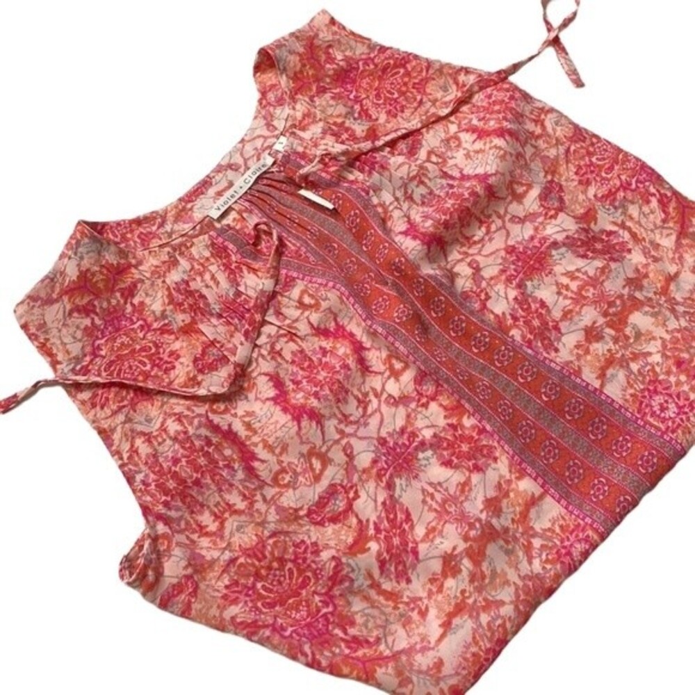 Violet + Claire Tunic Floral Sleeveless V-Neck Tie Front Cottagecore Boho Blouse - Picture 11 of 11